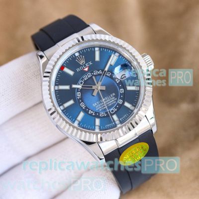 IU Factory Rolex Sky-dweller SWISS 9001 Blue Stick Dial Rubber Strap